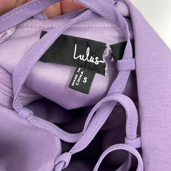 Lulus Delightful Love Lavender Lace Up Balloon Sleeve Mini Dress - Small - NWOT - Picture 7 of 10